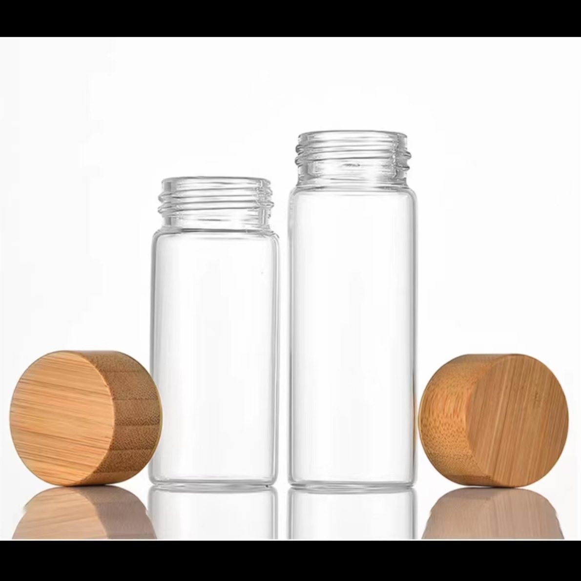 Empty Recyclable 30mm Diameter Borosilicate Glass Vial 10ml  Bottle Tube Glass Storage Jar With Screw Bamboo Cap