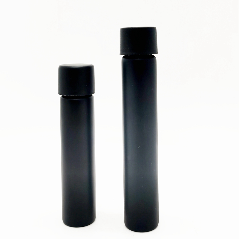 86mm 90mm 116mm 120mm  Child Resistant Glass Test Bottle Clear Glass P Re-Roll Tube With Black Top