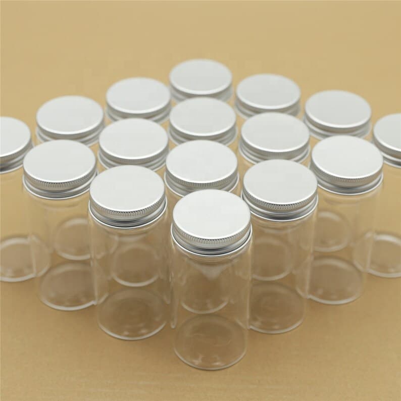 Glass Bottles 47*80mm 100ml Glass Bottles Test Tube Silver Screw Cap Storage GLASS Jars Mini Containers Transparent Vial Bottles