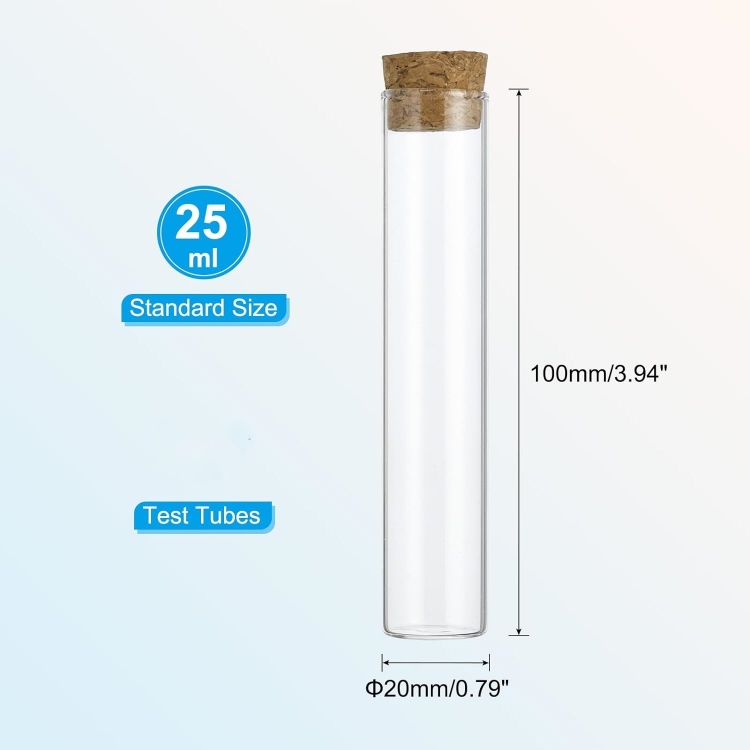 25ml Test Tubes Glass Clear Flat Bottom Test Tube Containers With Cork Stopper for Coffee Bean Jars Canisters Candy Bath Salt