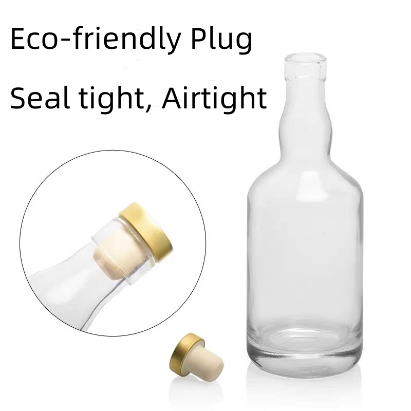 Recyclable  Nordic Empty Rum Whisky Vodka Spirit Glass Liquor Bottle 500ml 750ml With Cork for Liquor Whiskey 200ml 375ml 1L