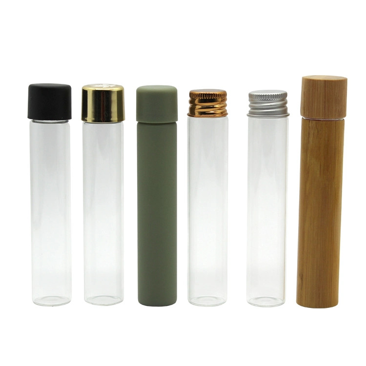 Childproof Glass Tube Round Small Vial With Child Resistant Screw Matte Black Cap Wholesale Glass Jar Glass Bottle