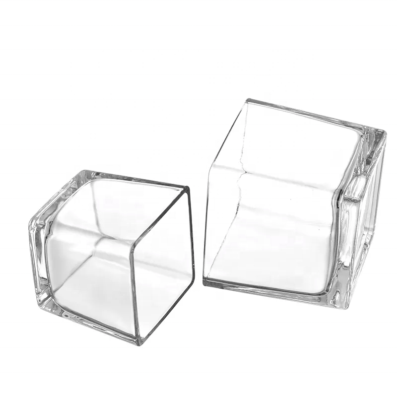 Wholesale Simple Square Heavy Glass Candle Jars Flower Glass Vase Square Glass Candle Holder