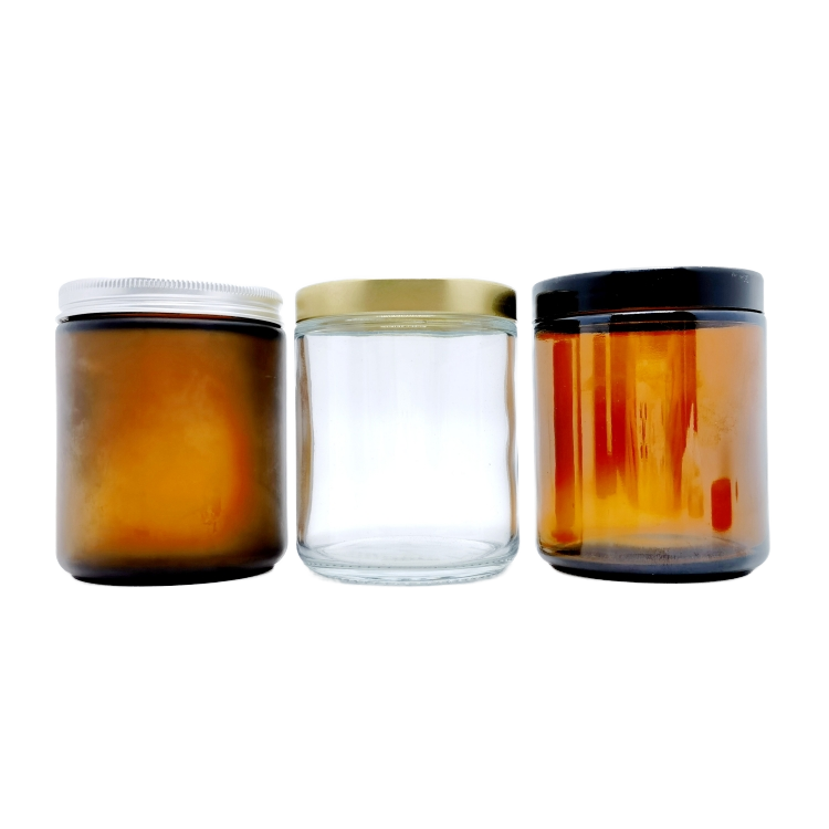 250ml 8 oz 8Oz Frosted Amber Glass Jars With Airtight Metal & Plastic & Unishell Lids for Candle, Food Storage , Spice