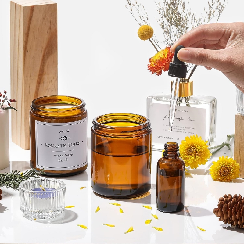 Empty 250ml Glass Candle Making Jars 4 oz 8 oz Round Glass Jars With Black Lids 8oz Amber Candle Jars