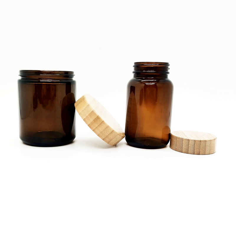 Round 8oz Amber Candle Jars With Black Lids Empty 250ml Glass Candle Making Jars Storage Cosmetic Jars W/Bamboo Cap