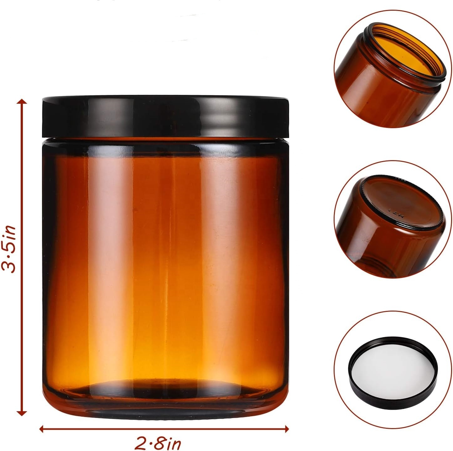 8oz 9 Oz Amber Glass Straight-sided Round Jar With 70-400 Black Metal Lid