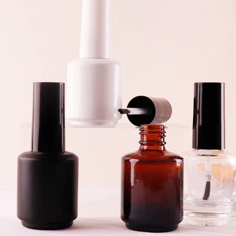 Recyclable 5ml 7ml 8ml 9ml 10ml 11ml 13ml 14ml 15ml 17ml Amber Matte Black Empty Glass Uv Gel Nail Polish Bottle With Brush