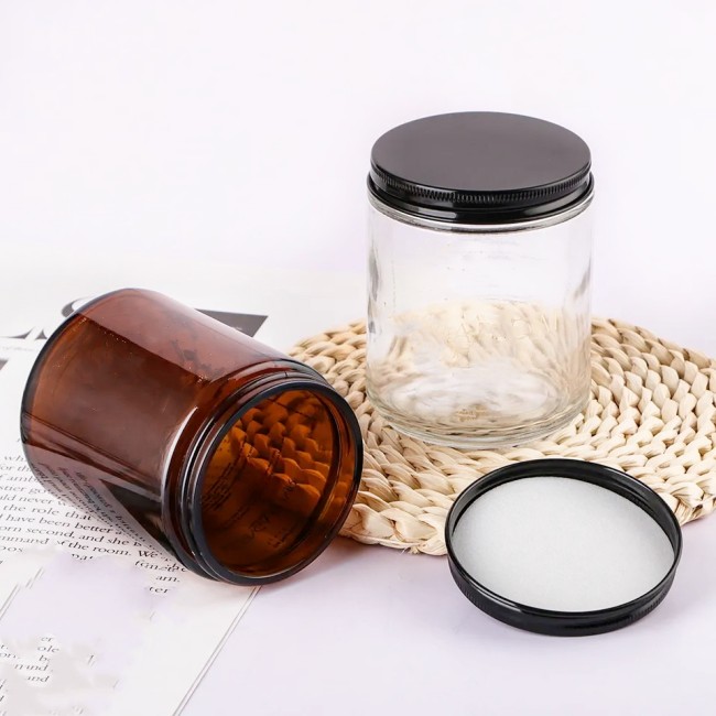 Luxury Straight Sided Glass Candle Jars 4oz 8oz 16oz 100ml 250ml 500ml Empty Recycled Clear Amber Metal Lids Glass Containers