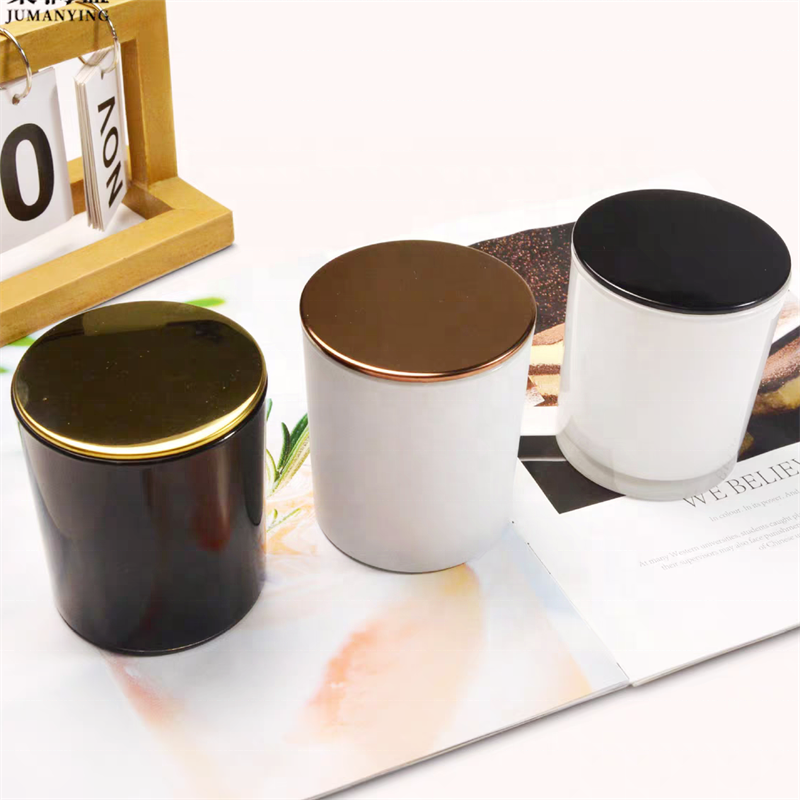 Luxury Frosted Glass Candle Har with Electroplated Metal Lid Empty Aromatherapy Candle Holder Container for Candle Making