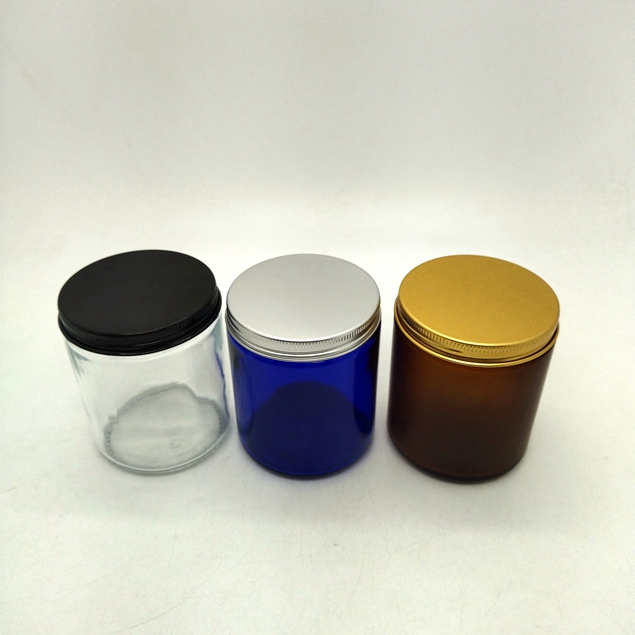 250g 4oz 8oz 16oz Amber Clear Luxury Empty Straight Sided Glass Candle Jar With Aluminum Metal Lids Factory Price