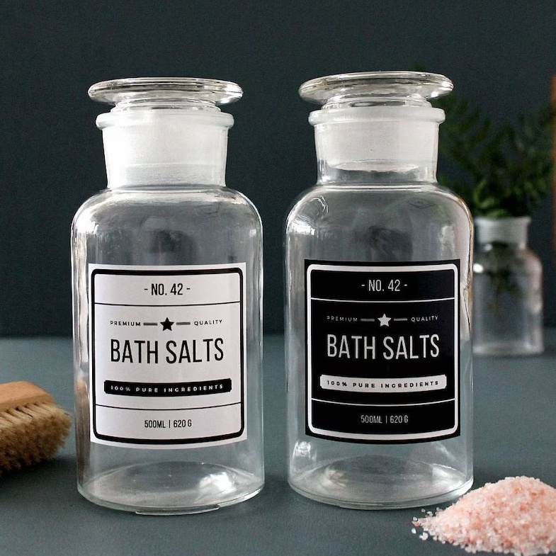 Refillable Clear Glass B Ath Salts Jar Vintage Style Apothecary Bottle With Glass Stopper Eco Friendly Decorative Storage Jar