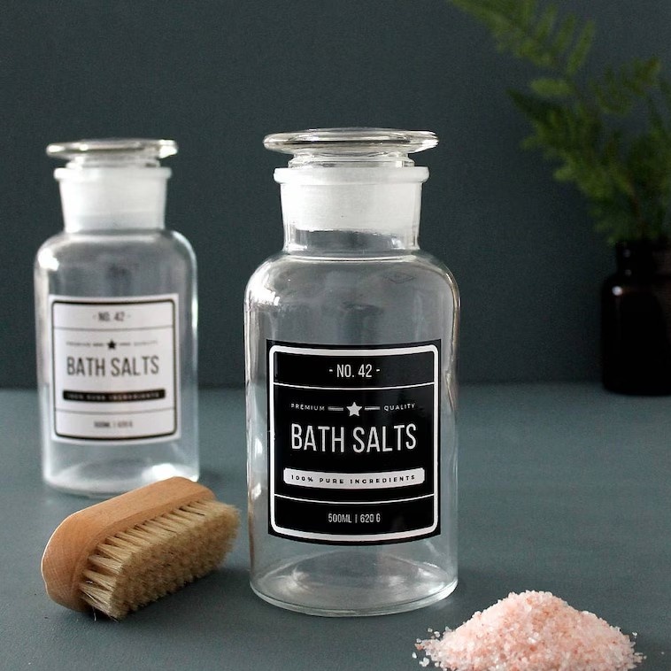 Clear Glass Apothecary B Ath Salts Jar 500ml  - Eco-Friendly | Reusable | Urban | Industrial Bathroom Décor