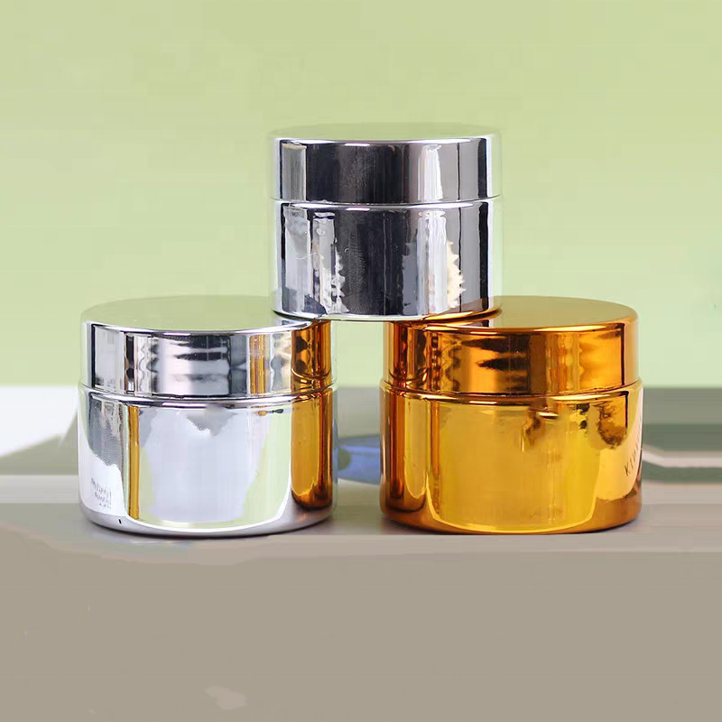 Luxury Shiny Cosmetic Container Body Butter Facial Eye Cream 50ml Round Sliver Gold Glass Jar With Lid