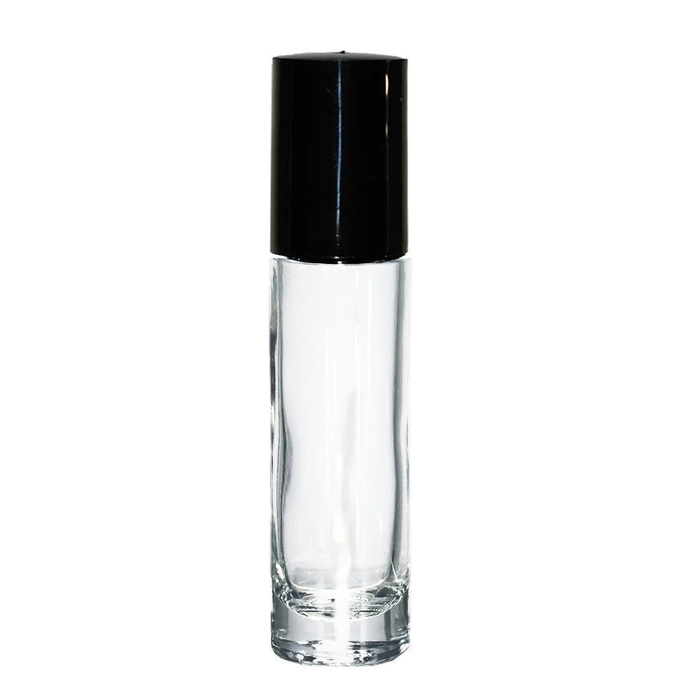 1/3 Oz. (10 Ml) 1/6 Oz. (5 Ml) Clear Glass Roll-on Bottle With Black Cap (Plastic Ball)