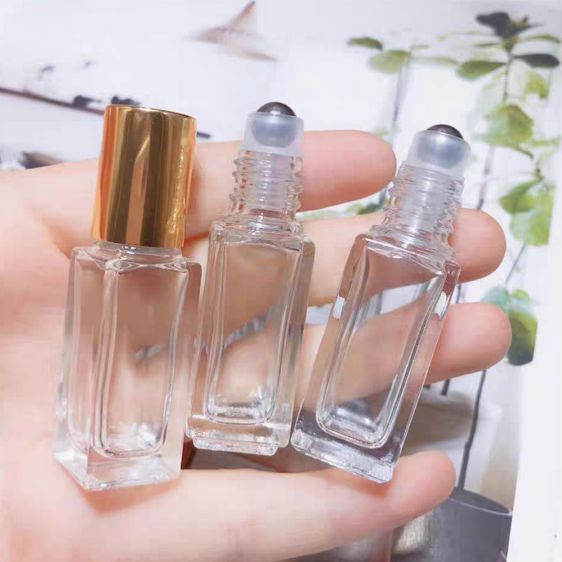 10ml Clear Empty Square Shaped Wholesale Essential Perfume Oil Roll on Glass Bottle with Roller Ball