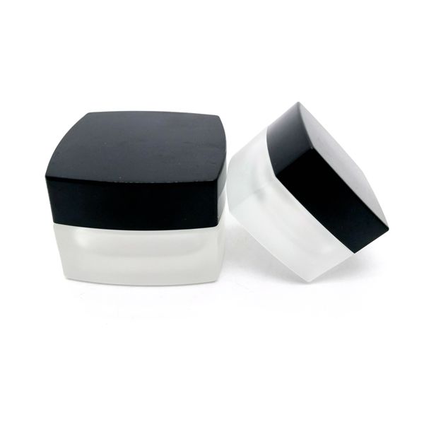 20g/50g Frosted Glass Cream Jar Square 50ml Transparent Cosmetic Bottle With Black Plastic Cap for Skin Care Oil Packaging