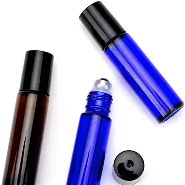 Wholesale 10ml Clear Amber Blue Glass Roll-On Bottle Empty Essential Oil Lip Gloss Tube With Metal Roller Ball 30ml Volume