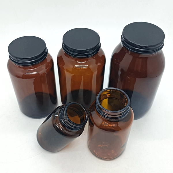 Wide Mouth Amber Clear Health Product Use Pill Supplement Capsule Glass Bottles With Lids