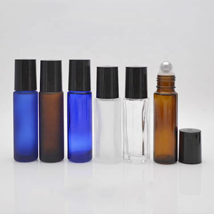 5ml 10ml 15ml Custom Empty Round Roller Ball Mini Clear Amber Black Blue Small Perfume Essential Oil Glass Roll on Bottle