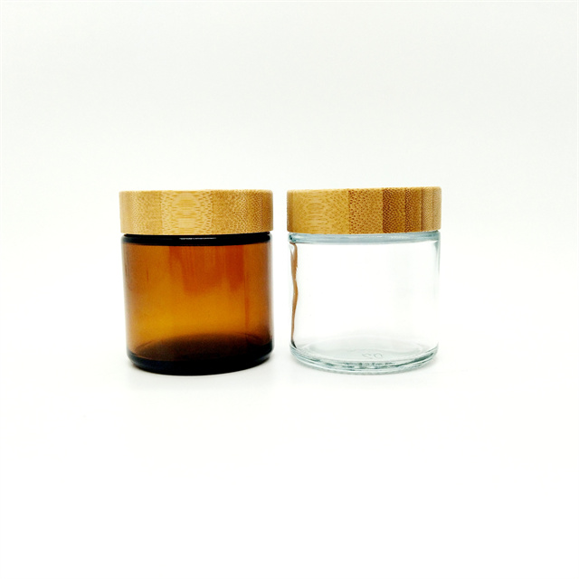 Luxury Pretty Round Glass Cosmetic Jars 4oz 6oz 120ml 180ml 100g 150g Amber clear Glass Jar With Bamboo Wooden Cap