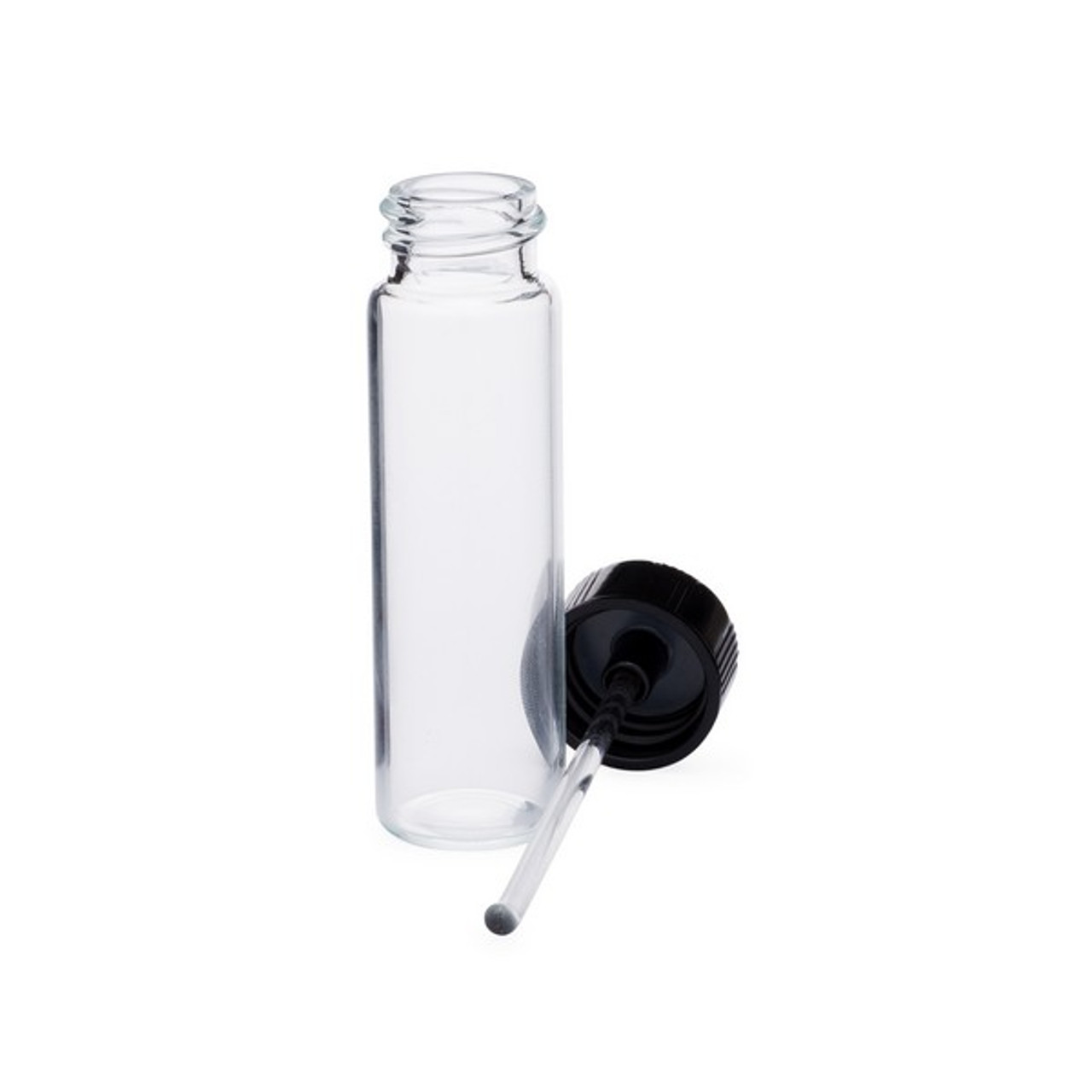 1 Dram (3.7 Ml) 4 Dram (14.8 Ml) Clear Borosilicate Glass Vials W/ Black Unlined Polypropylene Cap With Rod Applicator