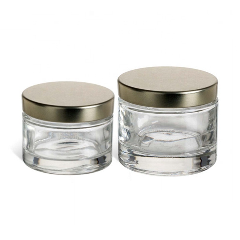 Refillable Eco Friendly High End 5g 10g 30g 60ml Gram Round Clear Glass Cream Jar Cosmetic Jar with Metal Lids