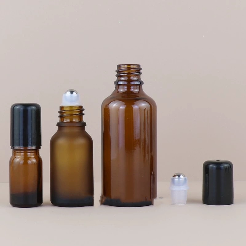 Cosmetic Olive Essential Oil 5ml 10ml 30ml 50ml 60ml 100ml Serum Amber Glass Roll on Glass Bottle With 18mm Plastic Roller