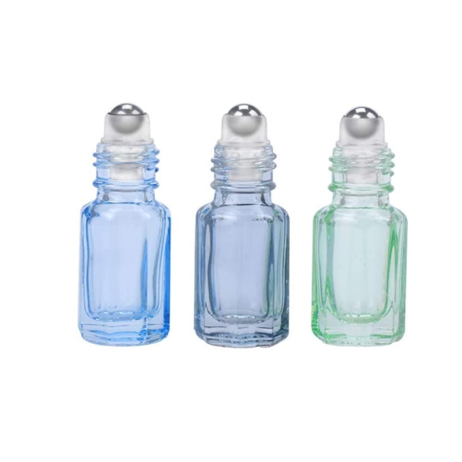 3ml 6ml Octagonal Thick Glass Roll on Bottles Essential Oil Empty Perfume Bottle 12ml