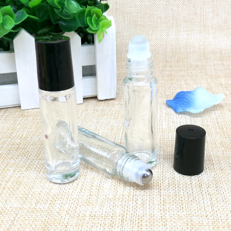 10ml Roller Ball Cosmetic Packaging Rolling Stones Bottle Clear Glass Roll on Bottles for Essential Oil Perfume