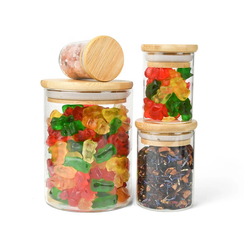 Factory Storage Child-Resistant Airtight Borosilicate Clear Glass Jars Bamboo Lid Stash Jars for Food Storage New Glass Bottles
