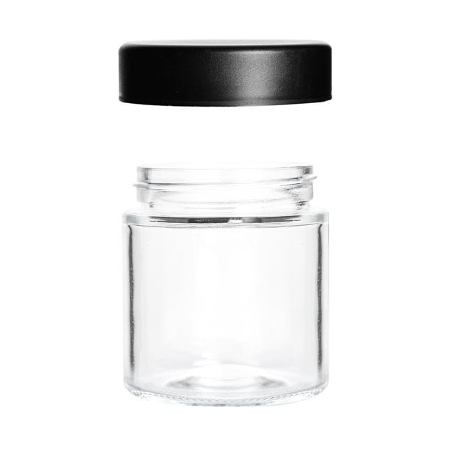 Custom 2oz 3oz 3.5g 4oz 5oz Child Resistant Matte Black Uv Jar Flower Packaging Glass Jar With Black Plastic Screw Lid