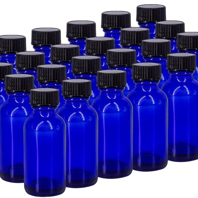 16 Oz. Cobalt Blue Boston Round Glass Bottle, 28mm 28-400