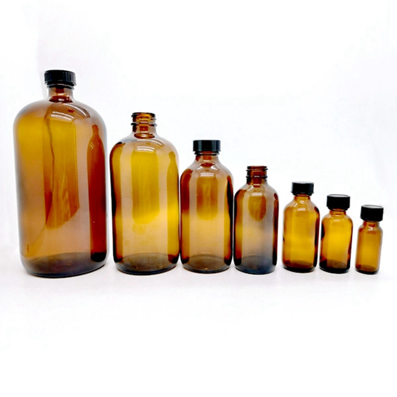 15ml 30ml 60ml 120ml 250ml 500ml 1000ml Clear Brown Boston Round Glass Bottles With Black Plastic Cap Factory Price Factory Price