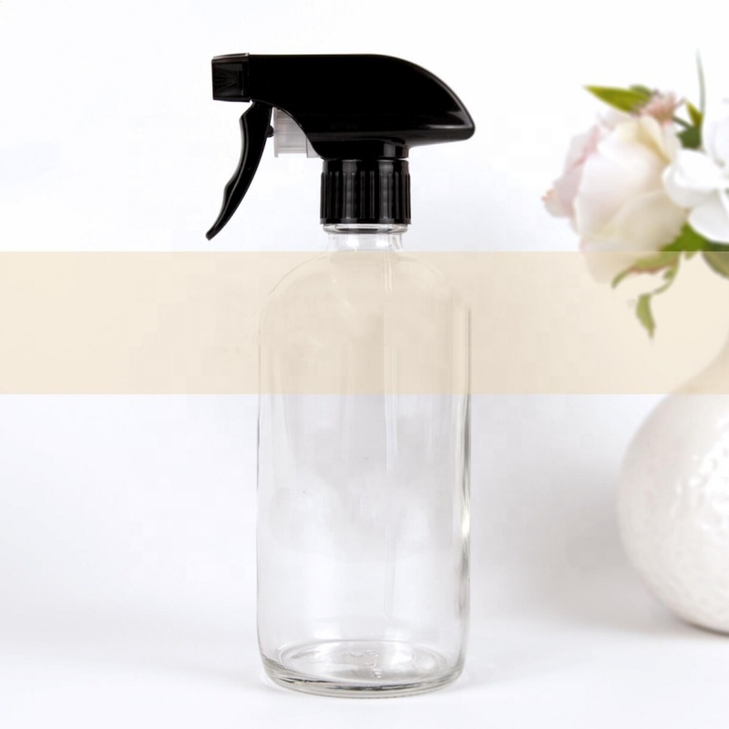 16oz 500ml Amber Clear Pharmaceutical Boston Round Glass Spray Bottle with Trigger Spray Lotion Pump Cap