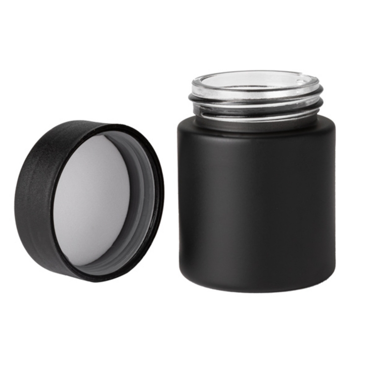 Custom 2oz 3oz 3.5g 4oz 5oz 90ml Child Resistant Matte Black UV Jar Flower Packaging Glass Jar With Black Plastic Screw Lid