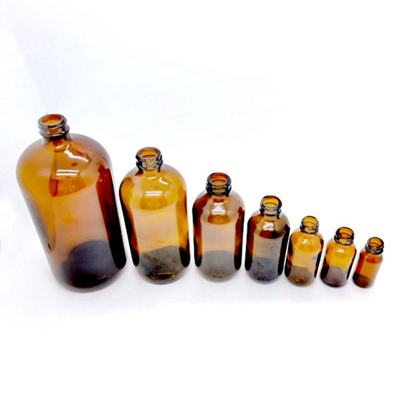 Refillable boston Round Amber Glass Bottle 500 ml 250ml With Screw Caps for Essential Oil Glass Bottle
