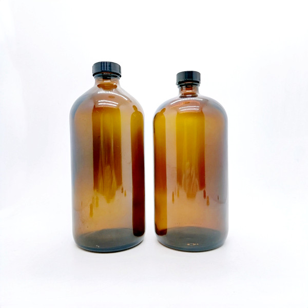In Stock Boston Round 1/2oz 2oz 4oz 8oz 16oz 32oz Amber Glass Bottles With Screw Cap