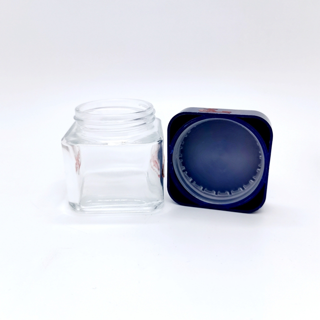 Wholesale 2oz 4oz  Empty Smell Proof Stash Child Resistant Container Child Proof Gold Blue clear Square Glass Jar With CRC Lid