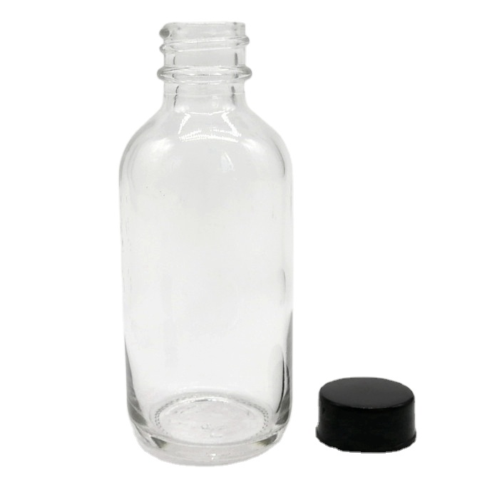 In Stock 60ml 2oz Boston Round Beverage Glass Bottle With Twist Lid 30ml Volume Screen Printing Screw Cap Sealing