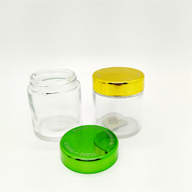 1oz 2oz 3oz 4oz Custom Flower Stash Smell Proof Container Wide Mouth Child Proof Glass Jar With Child Resistant UV Metal Cap