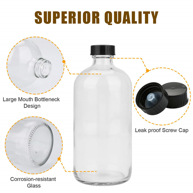 Amber Clear Bottle 250ml 500ml 8oz 16oz Cold Coffee Boston Round Beverage Juice Glass Bottles for Kombucha