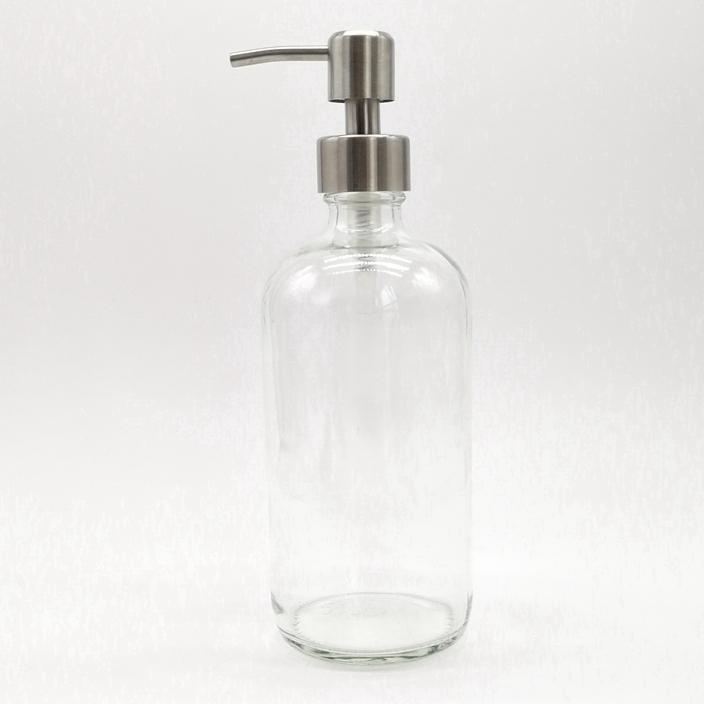 16oz/250ml & 500ml Boston Glass Serum Bottle With Pump White/Black Essential Oil Lotion Soap Dispenser for Serum Packaging