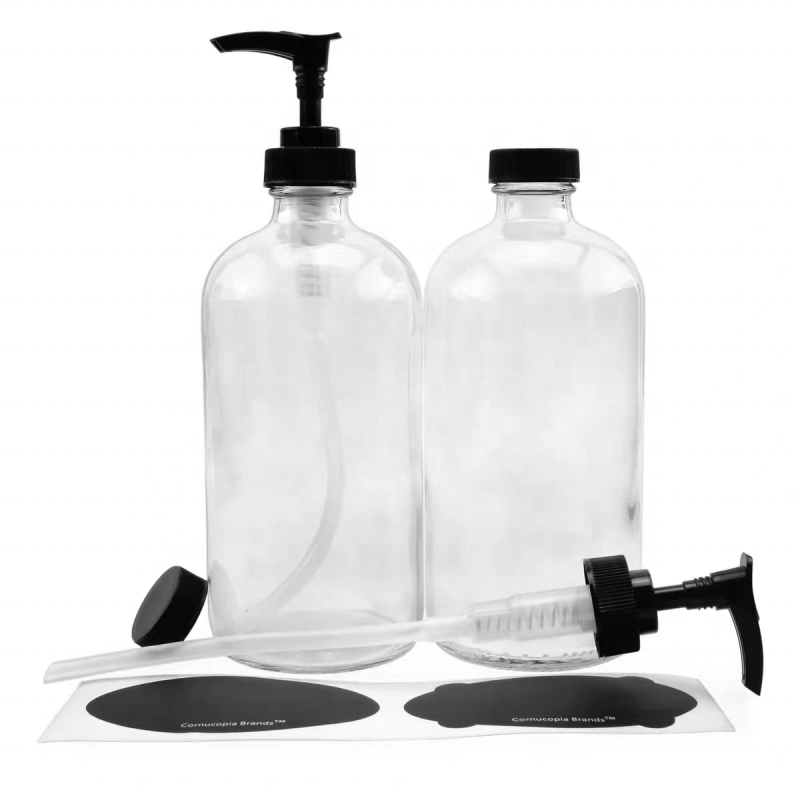 Factory Wholesale Clear Amber Blue Boston Bottle Glass Essential Oil Bottle With Pump