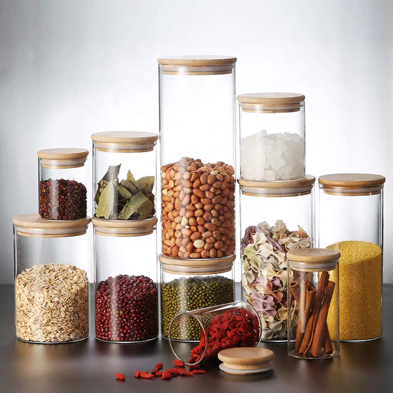 100ml 120ml 250ml 500ml 1000ml Bamboo Lid Kitchen Food Glass Storage Jars 1oz 2oz 8oz 16oz 32oz 4oz Glass Jars With Lids