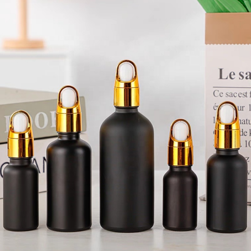 5ml 10ml 15ml 20ml 30ml 50ml 100ml Black Matt Frosted Glass Cosmetic Serum Bottles for Skin Care Essential Oil Bottle