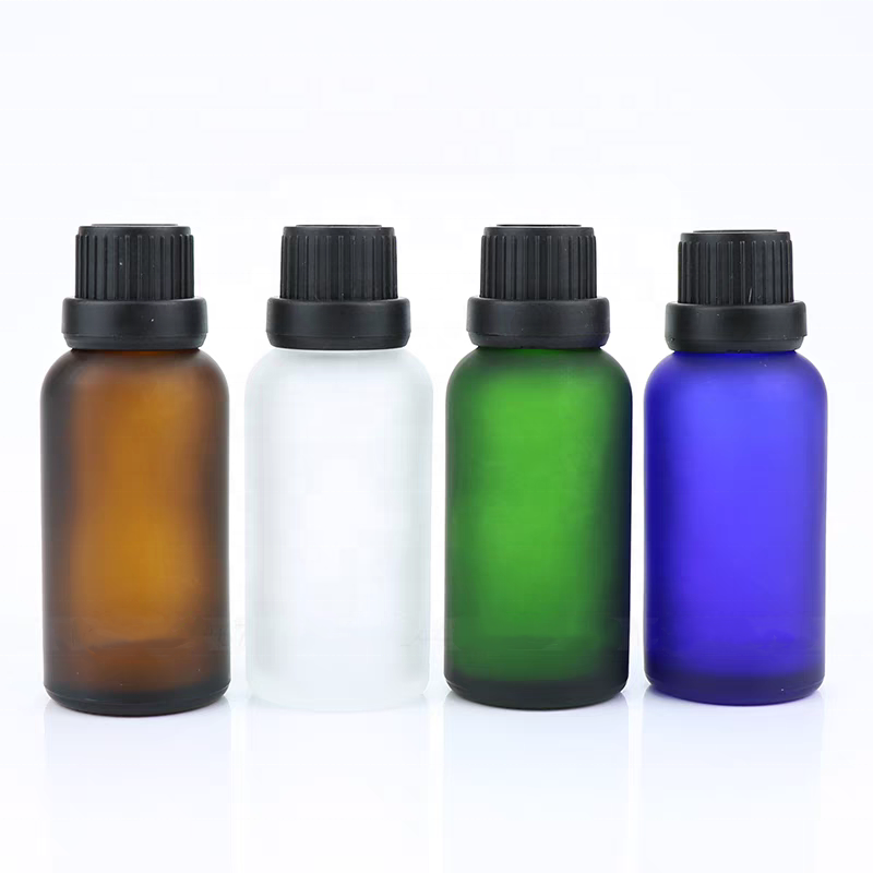 1/2oz 1oz 2oz 4oz 8oz Blue Green Clear Frosted Glass Boston Cosmetic Serum Essential Oil Bottles With Orifice Reducer Dropper