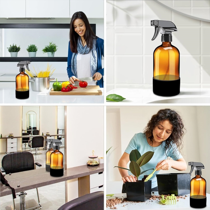 Refillable 4oz 8oz 16oz 32oz 17oz Containers Amber Glass Spray Bottles With Silicone Sleeve for Essential Oils