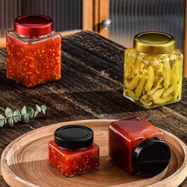 100ml 200ml 280ml 380ml 500ml 730ml Recycled Empty Square Honey Jar Glass Food Storage Packaging Glass Food Jars for Jam Honey