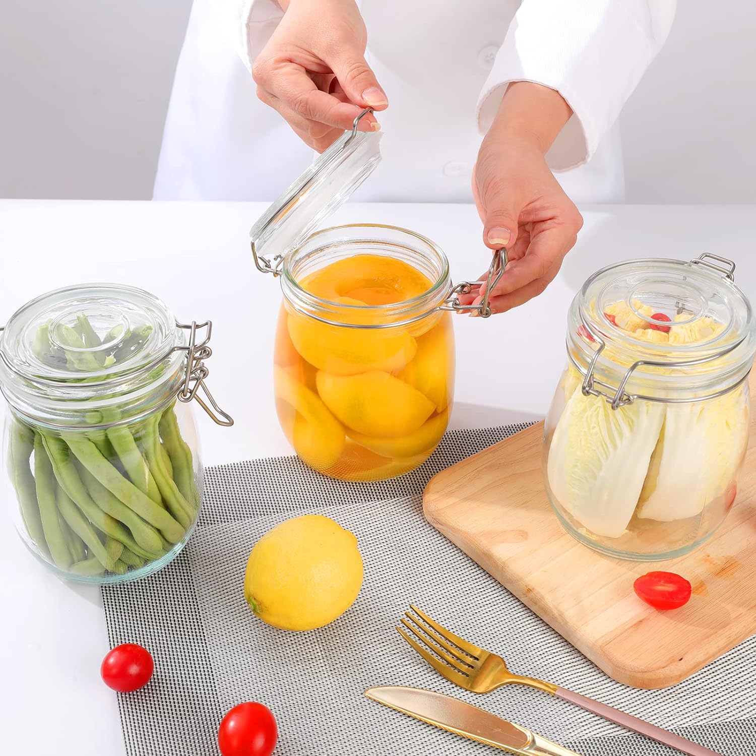 200ml 250ml 500ml 750ml Recyclable Airtight Pickles Glass Jars Canned Food Storage Jars for Kitchen Canning, Cereal, Pasta